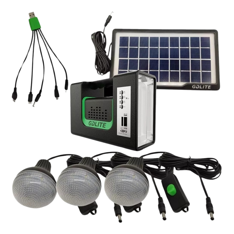 "Kit Solar GD Lite 10: Energía Portátil" + 3 Bombillos + Linterna + Radio